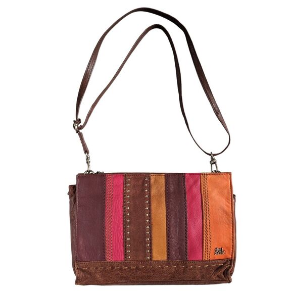 The Sak Striped Patchwork Color Leather Adjustable Crossbody Shoulder Bag SPOT - Picture 10 of 13